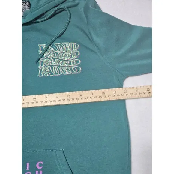 Brooklyn Sweater Women Med Kinetic Research Faded Hoodie Kangaroo Pockets Green - Picture 9 of 13